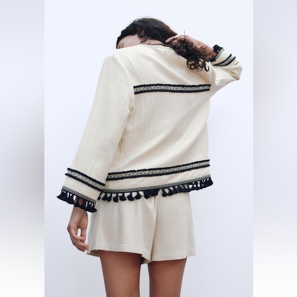 New ZARA Fringed Cuffs Passementerie Long Sleeve Jacket - Picture 6 of 14